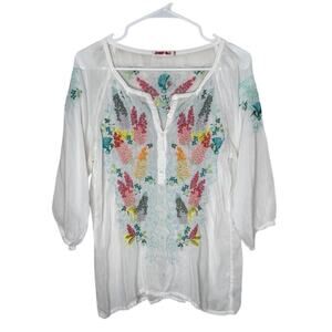 Women’s Johnny Was Bird Floral Georgette Tunic Size 1X